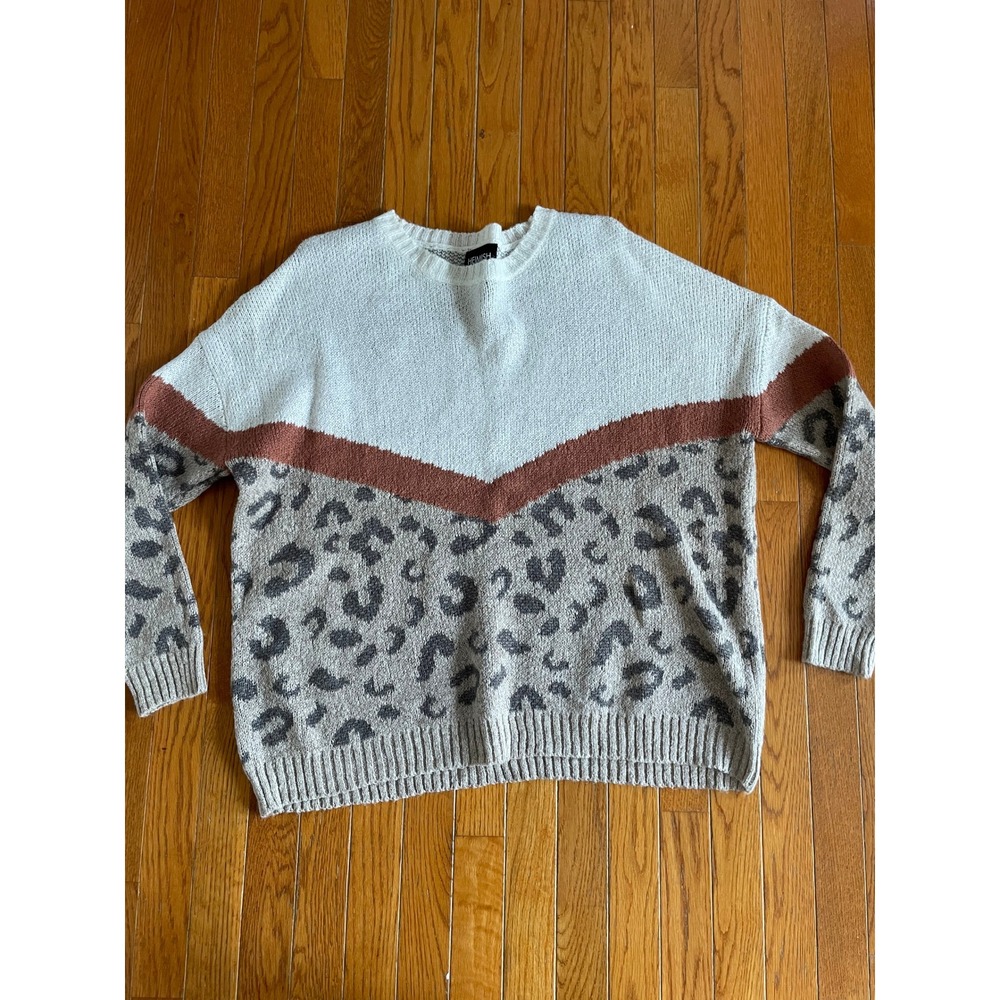 Heimish Sweater Women M/L Cheetah Animal Print Oversized Knit Outerwear Pullover